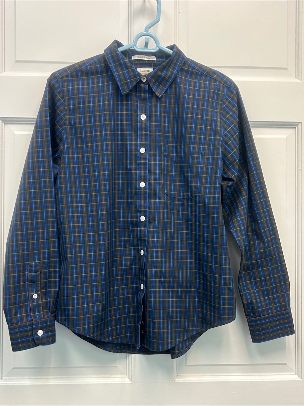 LL Bean Women's Wrinkle-Free Pinpoint Oxford Long-Sleeve Shirt Relaxed Fit Plaid
